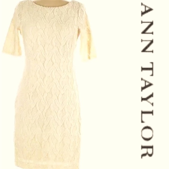 Ann Taylor Cream Lace Midi Dress - Picture 1 of 11